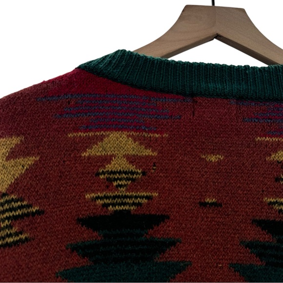 Vintage 90s Men's Cardigan Sweater Structure 100% Wool Southwestern Aztec | L - Picture 11 of 13